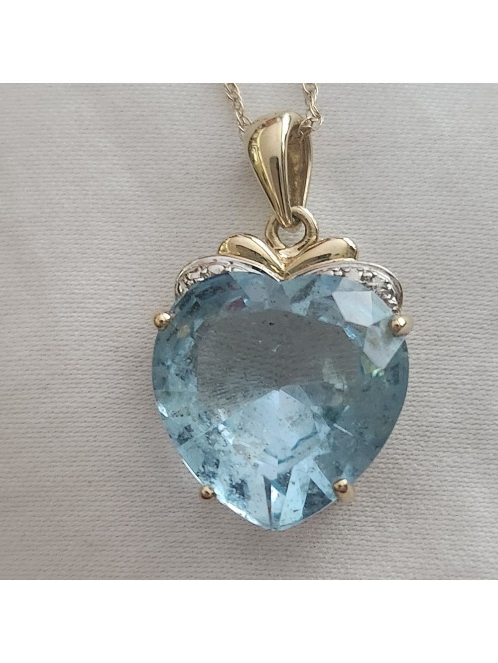 Exquisite 5.00Ct Heart Cut Natural Swiss Blue Topaz & Natural Diamond Pendant - Picture 3 of 13